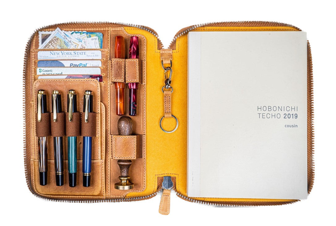 Galen Leather - Leather Zippered A5 Leuchtturm1917 Notebook Folio - Crazy Horse Honey Ochre - Blesket Canada