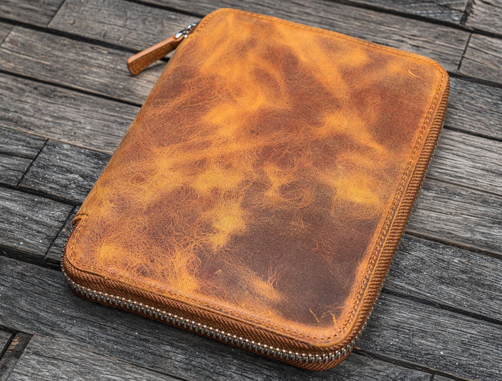 Galen Leather - Leather Zippered B6 Slim Planner Folio - Crazy Horse Brown - Blesket Canada