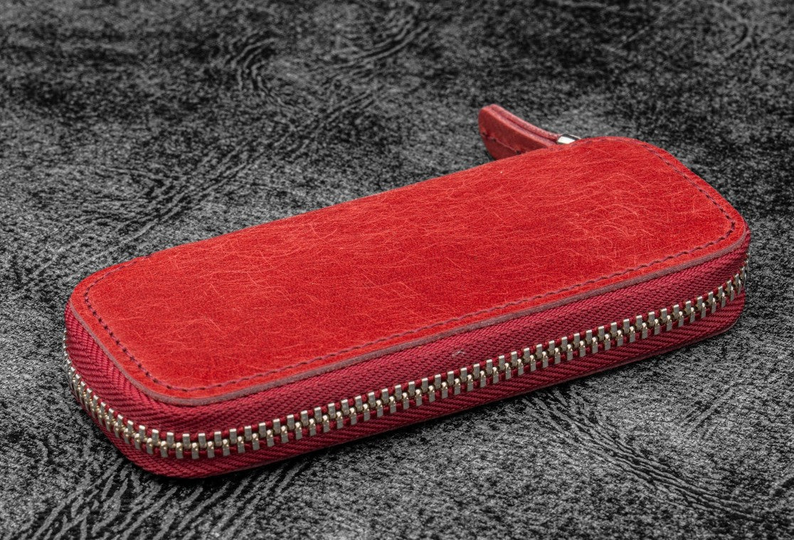 Galen Leather - Leather Zippered Double Pen Case for Kaweco - Pocket Pen - Carmine Red - Blesket Canada