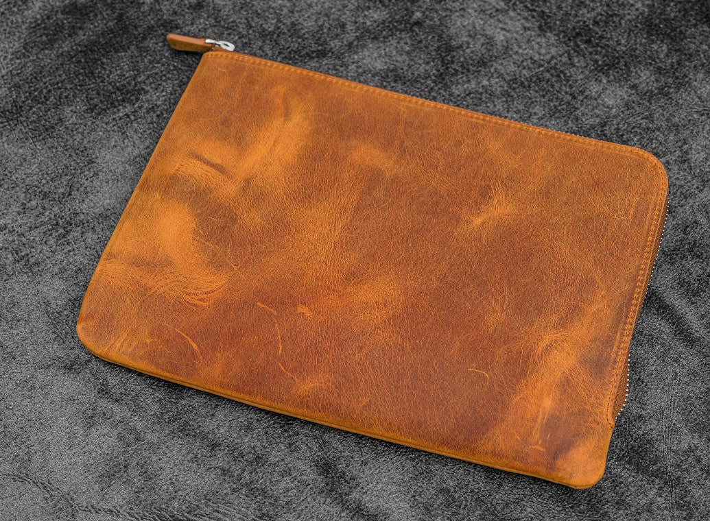 Galen Leather - Leather Zippered Writer's Bank Bag - Pen Pouch - Crazy Horse Brown - Blesket Canada