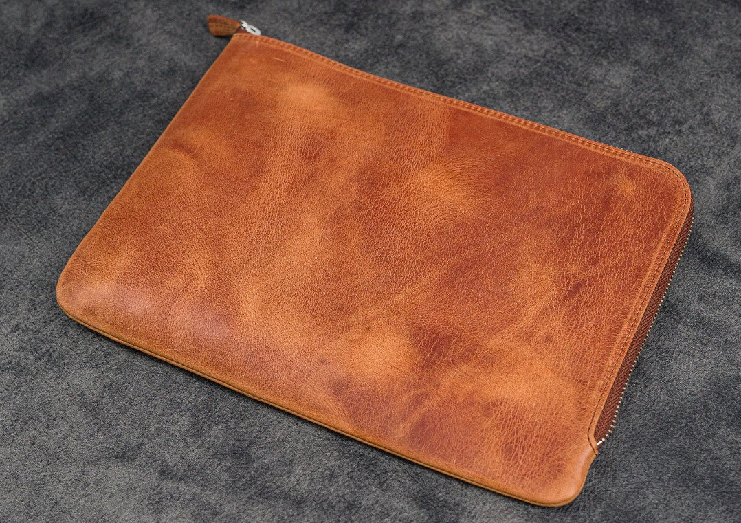 Galen Leather - Leather Zippered Writer's Bank Bag - Pen Pouch - Crazy Horse Tan - Blesket Canada