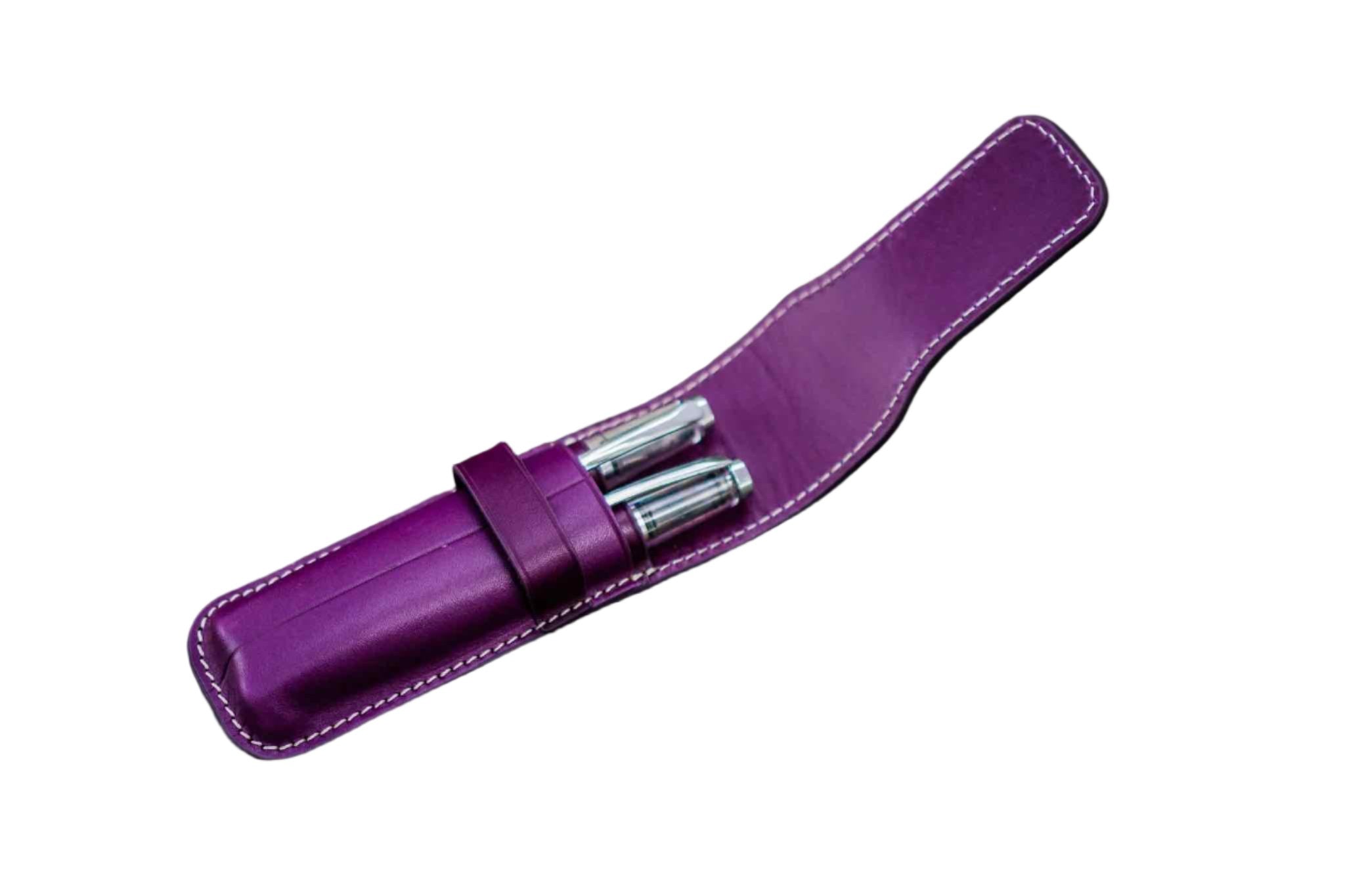 Galen Leather - Leather Flap Pen Case for Two Pens - Purple - Blesket Canada