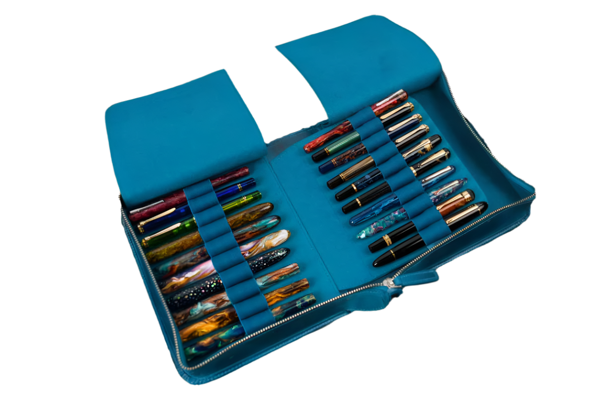 Galen Leather - Zippered 40 Slots Pen Case - C.H. Ocean Blue - Blesket Canada