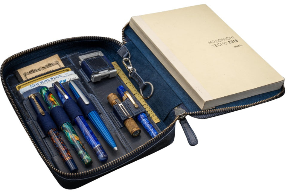 Galen Leather Expansi-Folio Wide A5 Zip Folio - Crazy Horse Navy Blue - Blesket Canada