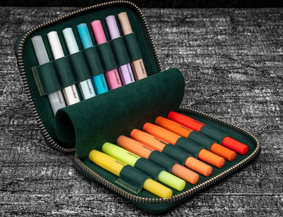 Galen Leather - Collector Pen Case for 14 Kaweko Pens - Crazy Horse Forest Green - Blesket Canada