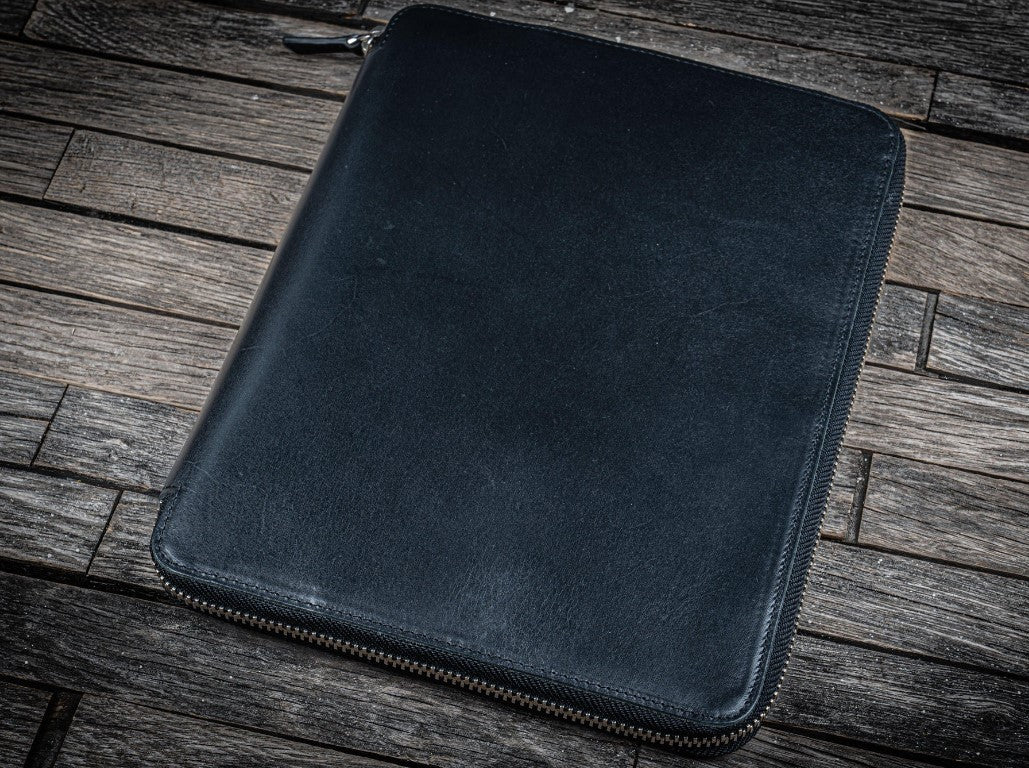 Galen Leather - Leather Zippered Leuchtturm 1917 B5 Extra Large Moleskin Folio - Black - Blesket Canada