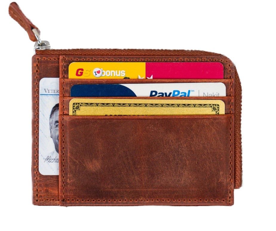 Galen Leather Zippered Mega Mini Wallet C.H. Orange - Blesket Canada