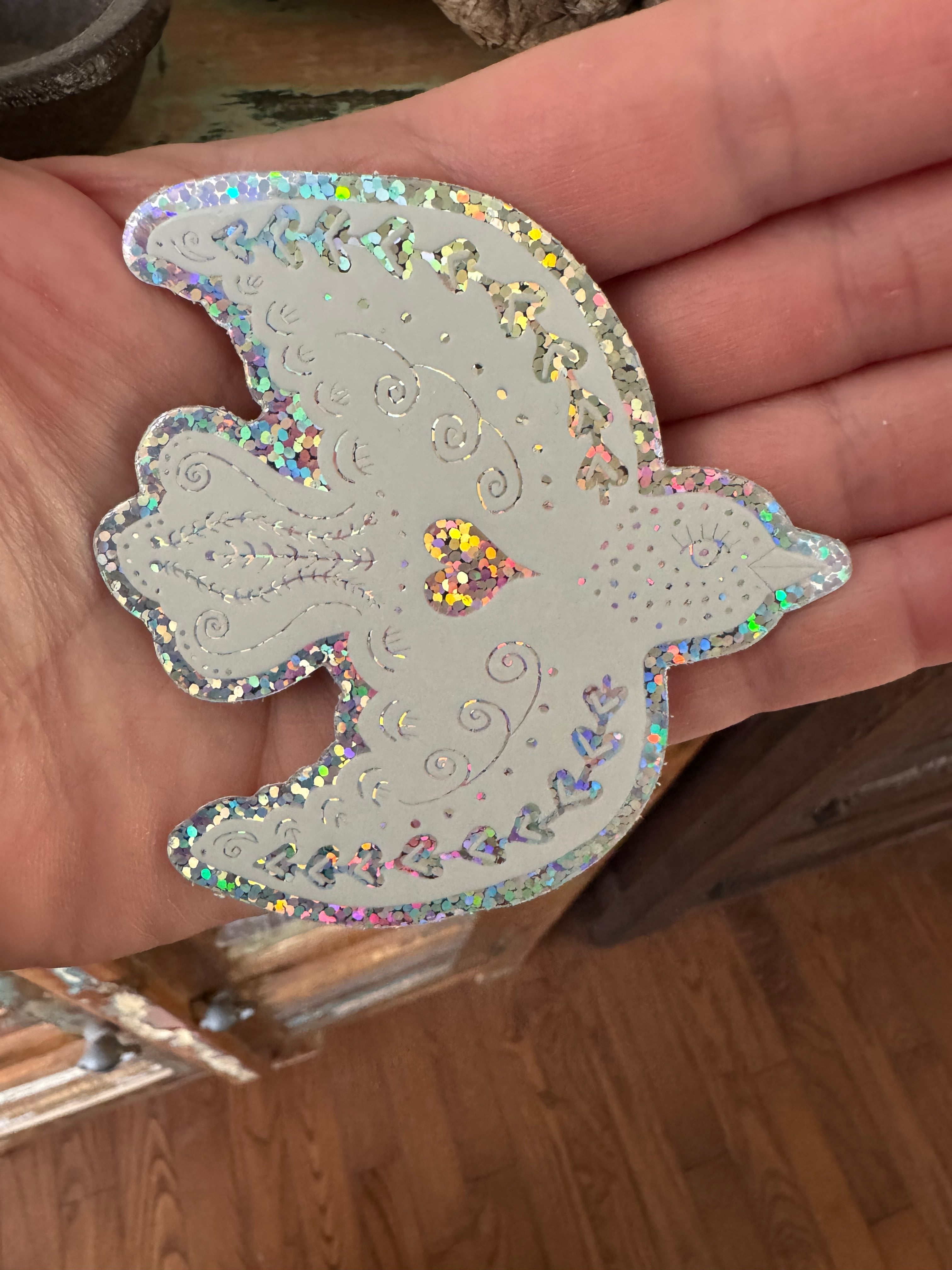 Hello Lovely Little Lovely Glitter Sticker – White Glitter Folk Bird - Blesket Canada