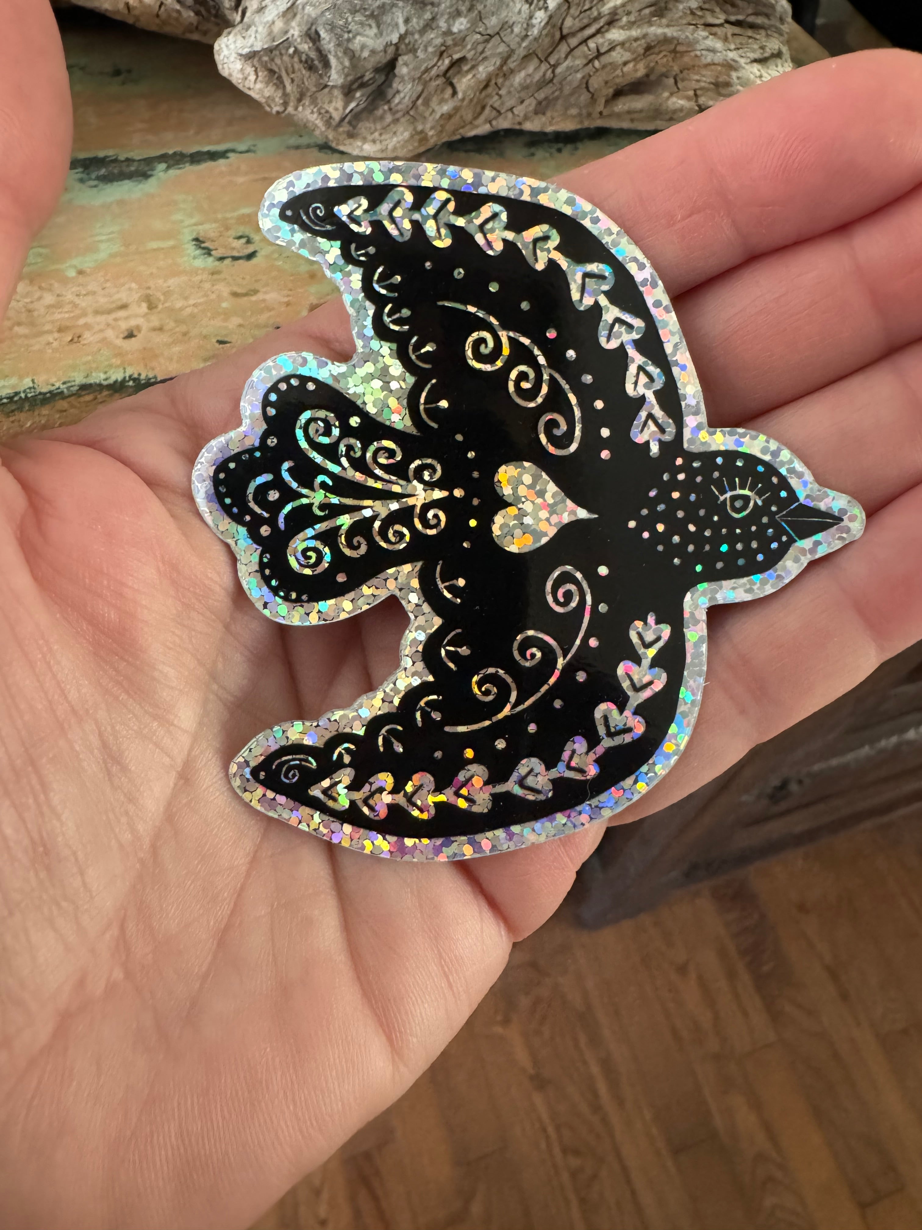 Hello Lovely Little Lovely Glitter Sticker – Black Glitter Folk Bird - Blesket Canada