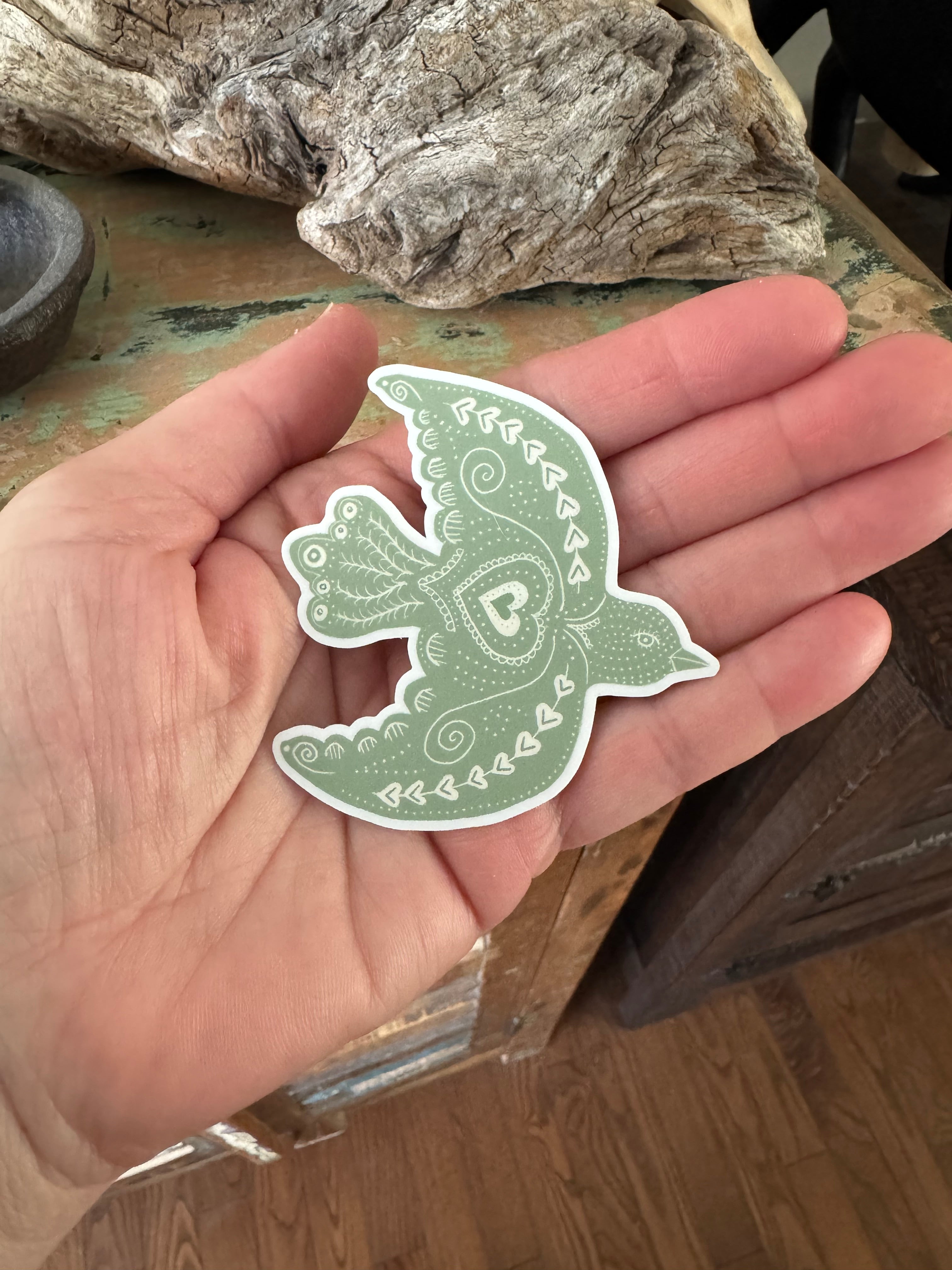 Hello Lovely Little Lovely Sticker – Green Folk Bird - Blesket Canada