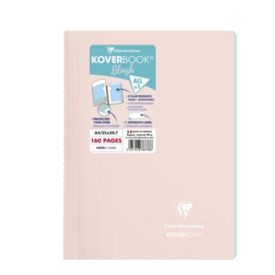 Koverbook Blush Polypro Wirebound Notebook Lined -Powder Pink- A4 160 pages - Blesket Canada