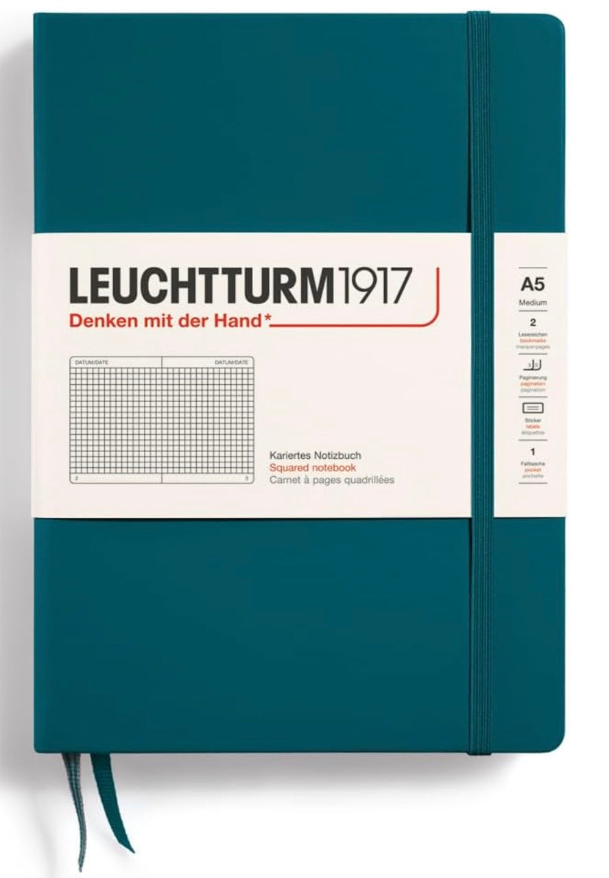 LEUCHTTURM1917 Hardcover Medium Notebook A5 Squared - Pacific Green - Blesket Canada