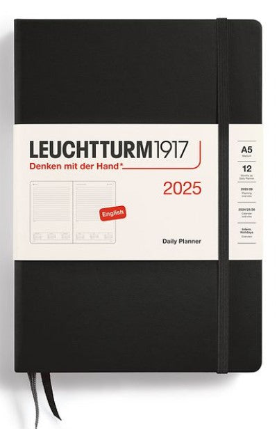 LEUCHTTURM1917 Daily Planner Hardcover Medium, 2025 (A5), English - Black - Blesket Canada