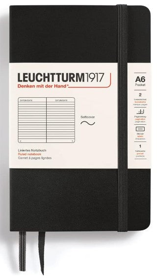 LEUCHTTURM1917 Softcover Pocket Notebook A6 Ruled, Black - Blesket Canada