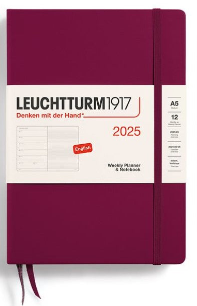 LEUCHTTURM1917 Weekly Planner & Notebook 2025 Medium(A5) Hardcover - Port Red - Blesket Canada