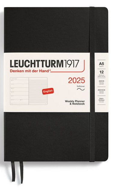 LEUCHTTURM1917 Weekly Planner & Notebook 2025 Medium(A5) Softcover - Black - Blesket Canada