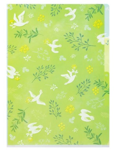 Midori 3 Pockets Clear Folder - A4 - White Bird - Blesket Canada