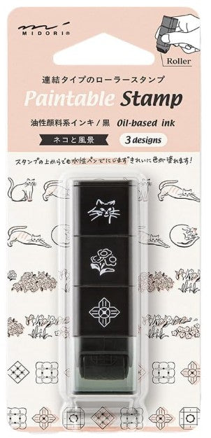 Midori paintable Stamp Roller - Cat & Landscape - Blesket Canada