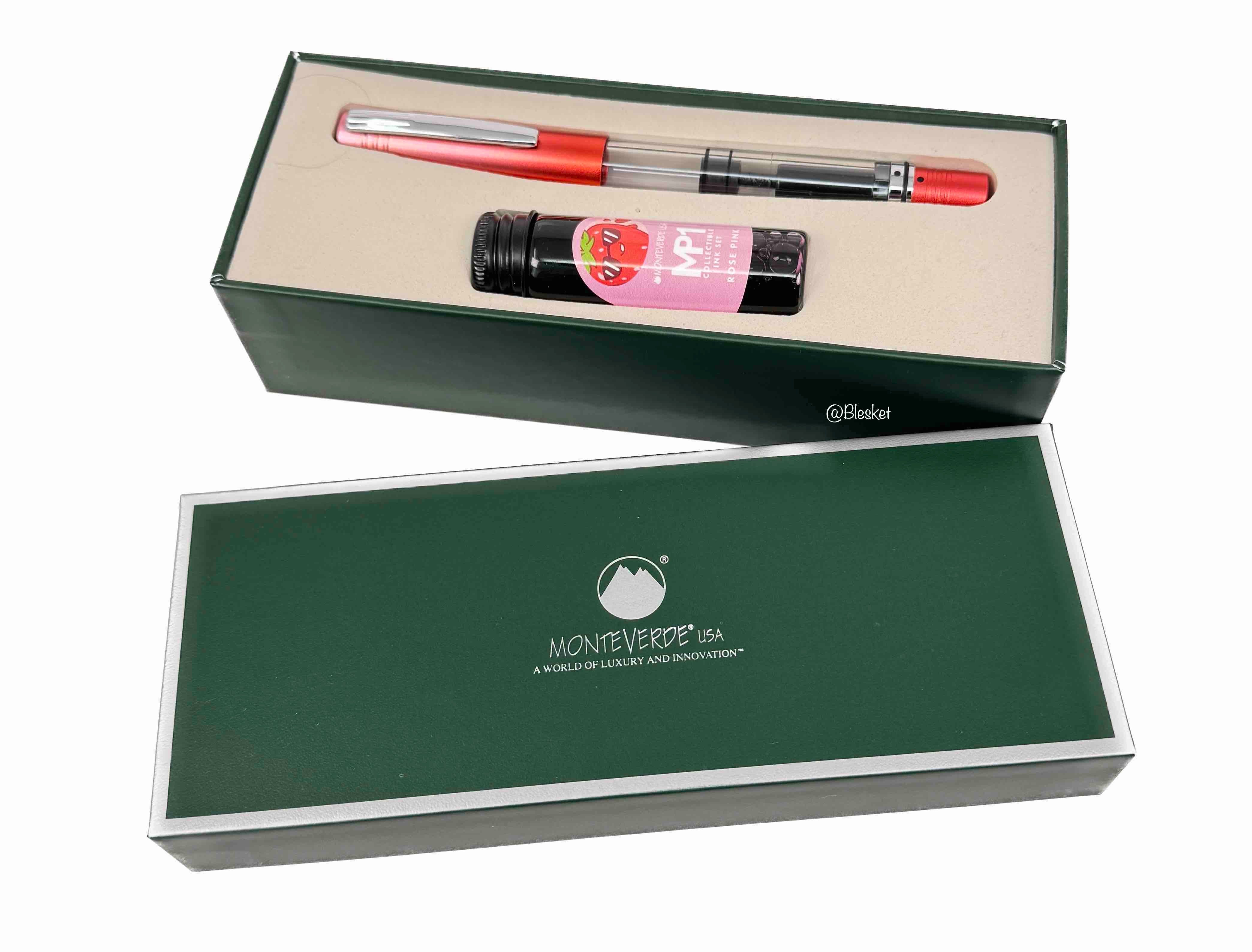 Monteverde MP1 Duo Tone Piston Strawberry Dream Limited Edition Fountain Pen + 15ml Ink Bottle Set - Blesket Canada