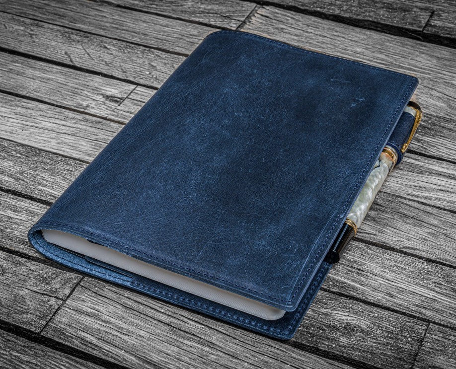 Galen Leather - Leather Slim B6 Notebook/Planner Cover - Crazy Horse Navy Blue - Blesket Canada