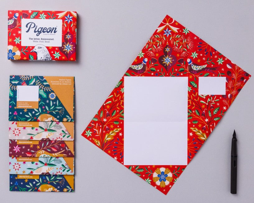 Festive Pigeon – Holiday Stationery Letter Set, Pack of 6 - Blesket Canada