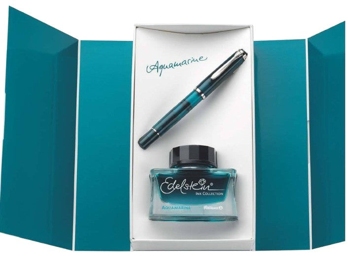Pelikan Special Edition M205 Classic Aquamarine Fountain Pen Set with Ink Bottle - Blesket Canada
