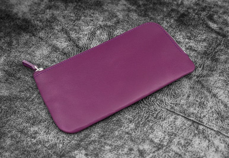 Galen Leather - Slip-N-Zip 4 Slots Zippered Pen Pouch - Purple - Blesket Canada