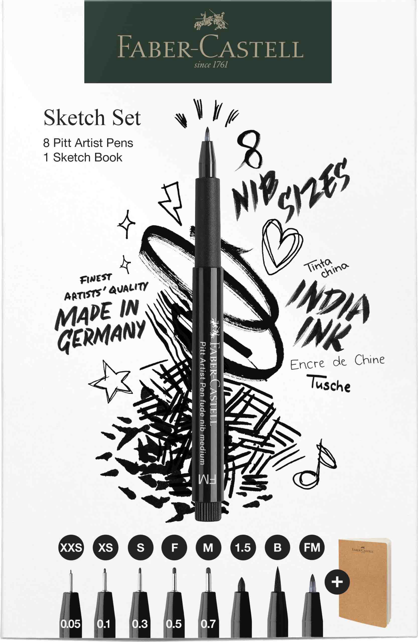 Faber Castell Sketch Set with 8 Pitt Artist Pens & Sketch Book - Blesket Canada