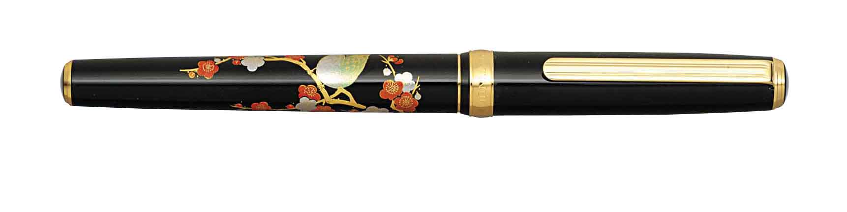 Platinum Vicoh Modern Pen Maki-e Bush Warbler 18kt F