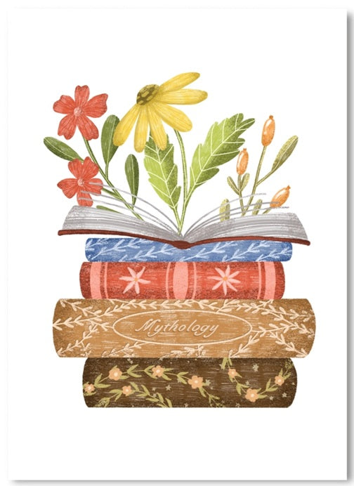 Only Happy Things Stationery Postcard - Books and Flowers - Blesket Canada