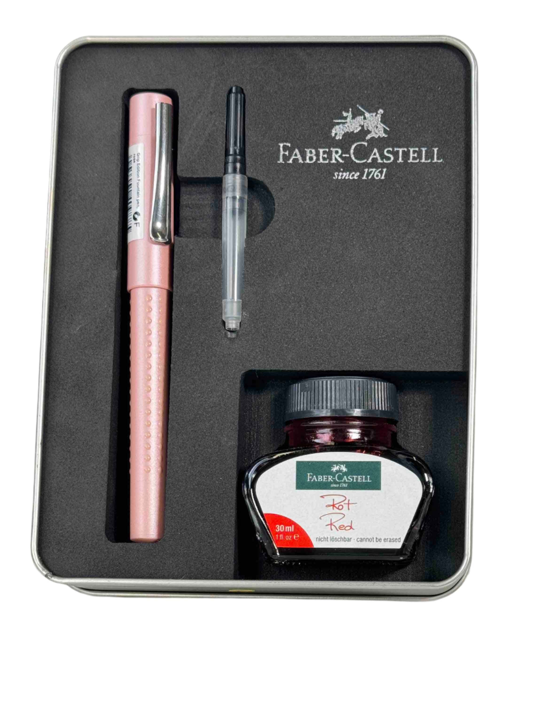 Faber-Castell Grip Fountain Pen Set with Ink Bottle and Converter -Rose - Blesket Canada