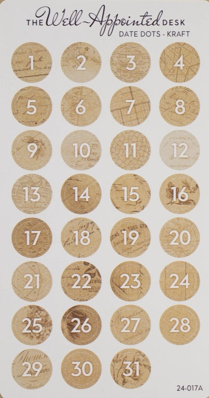 The Well-Appointed Desk Date Dots Sticker Sheet - Kraft - Blesket Canada
