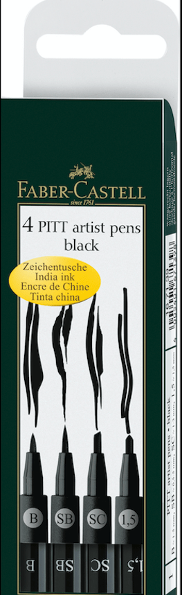 Pitt Artist Pen Black Box of 4 (SB, SC, 1.5, B) - Blesket Canada