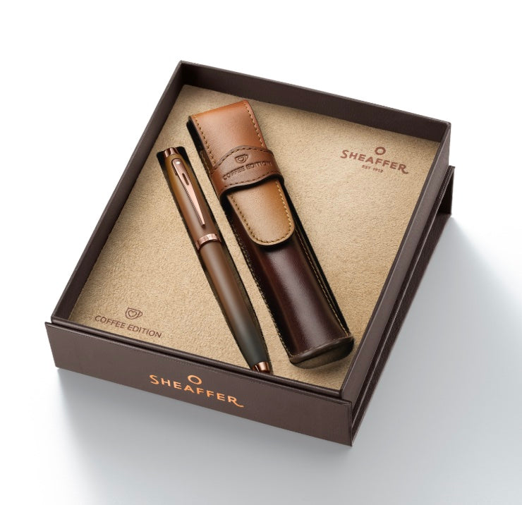 Sheaffer VFM Coffee Edition Rollerball Pen and Leather Pen Pouch Gift Set – Matte Brown - Blesket Canada