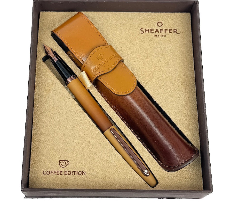 Sheaffer VFM Coffee Edition Fountain Pen and Leather Pen Pouch Gift Set – Matte Brown - Blesket Canada