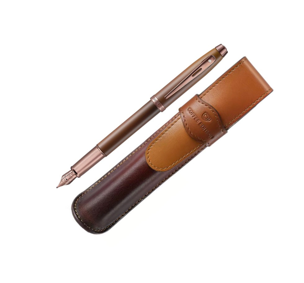 Sheaffer 100 Coffee Edition Fountain Pen and Leather Pen Pouch Gift Set – Matte Brown - Blesket Canada