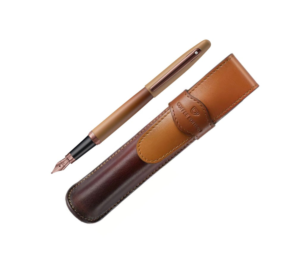 Sheaffer VFM Coffee Edition Fountain Pen and Leather Pen Pouch Gift Set – Matte Brown - Blesket Canada