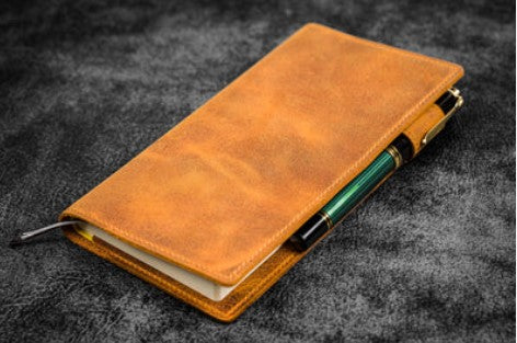 Galen Leather - Leather Slim Hobonichi Weeks Planner Cover - Crazy Horse Brown - Blesket Canada