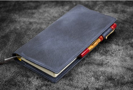 Galen Leather - Leather Slim Hobonichi Weeks Planner Cover - Crazy Horse Navy Blue - Blesket Canada