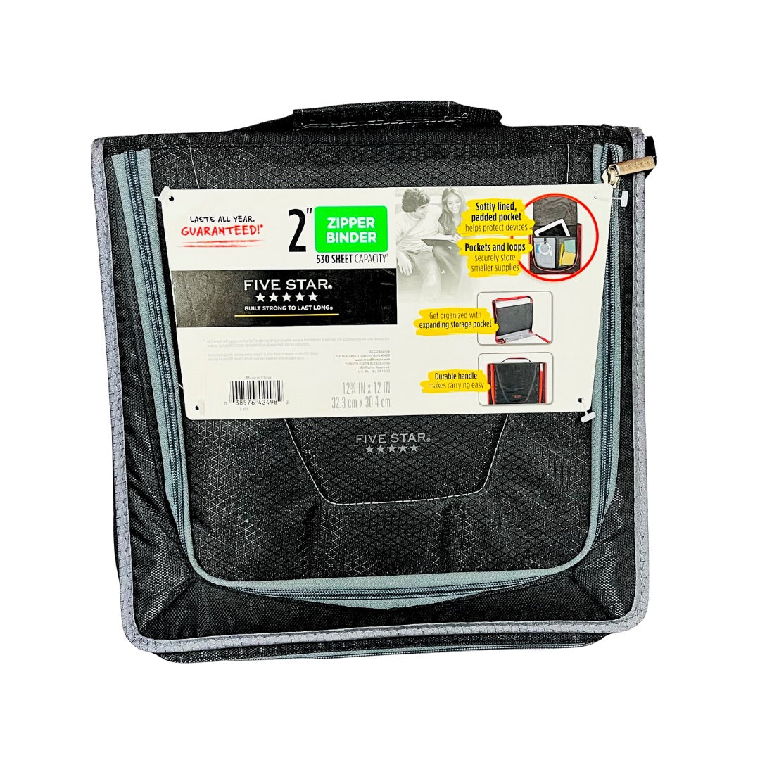 Five Star Zipper Binder 2" with 530 Sheets Capacity (Black, Grey) - Blesket Canada