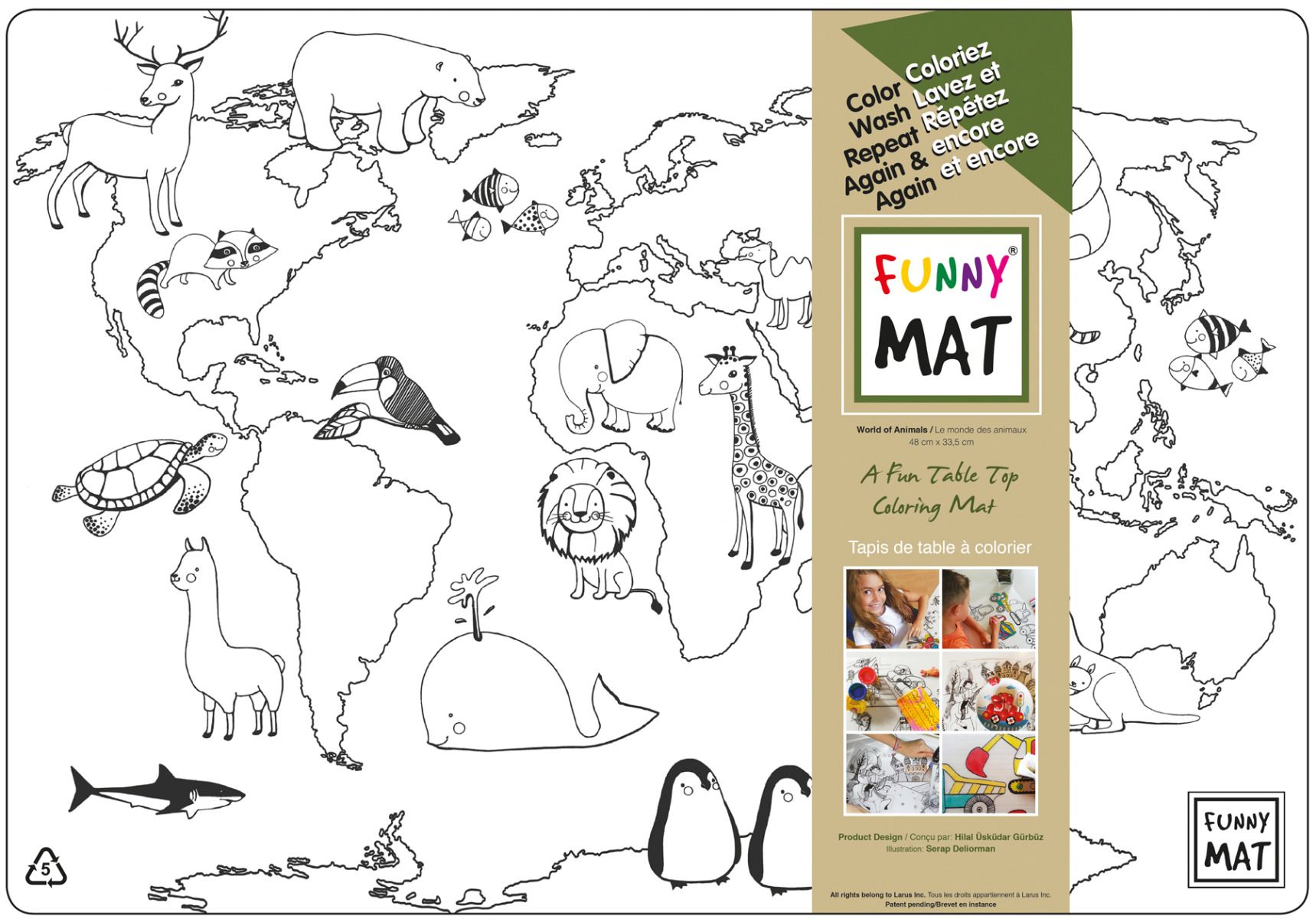 Funny MAT Table Top Coloring Mat - Animal World (White, Single) - Blesket Canada