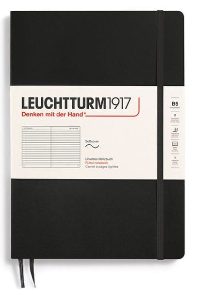 LEUCHTTURM1917 Softcover Composition (B5), Ruled Notebook, 123 pages - Black - Blesket Canada