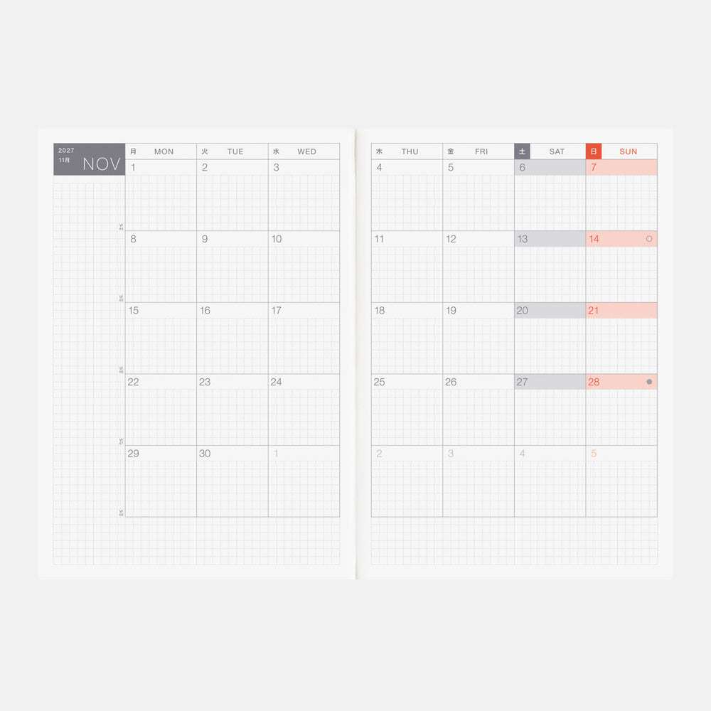 Hobonichi Techo 2027 Cousin Book [ENG/A5/Daily/Jan Start/Mon Start] Planner Refill - Blesket Canada