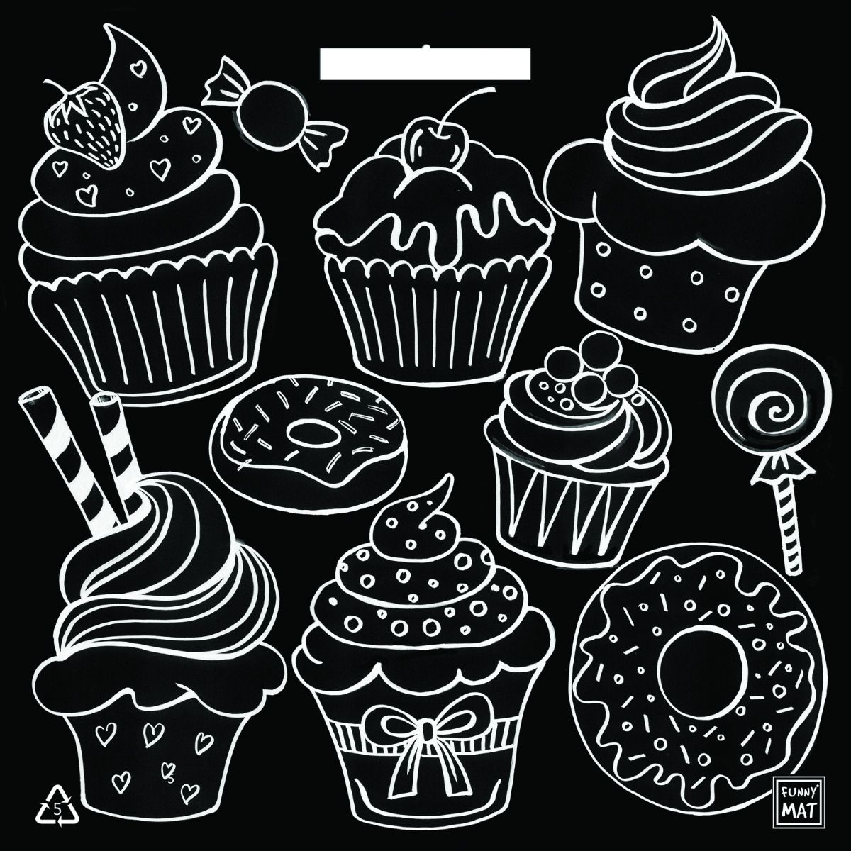 FUNNY MAT Blackboard Mat - Cupcakes (Black) - Blesket Canada