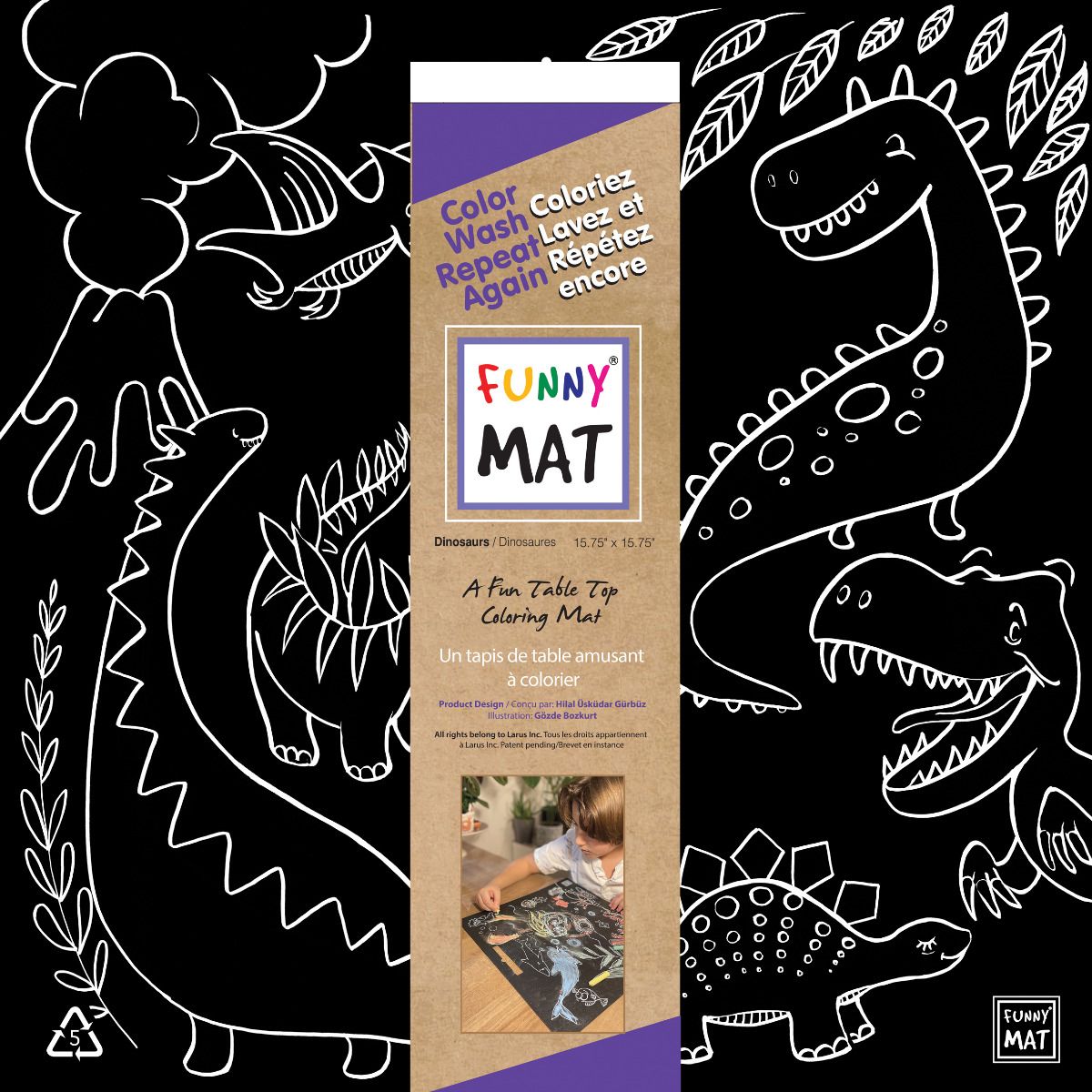 FUNNY MAT Blackboard Mat - Dinosaurs (Black) - Blesket Canada