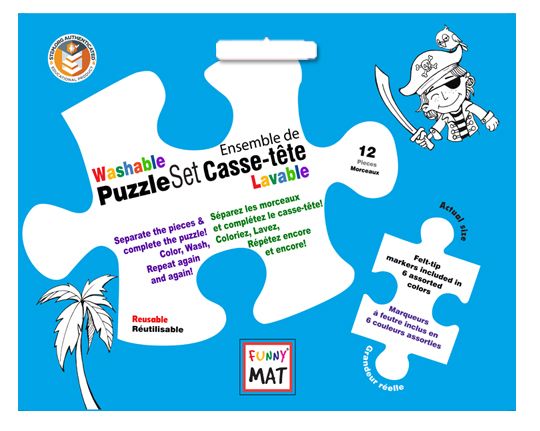 Funny MAT - 12 PC WASHABLE COLORING PUZZLE SET, PIRATES With 6 Markers - Blesket Canada