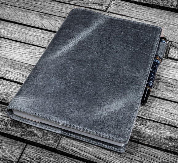 Galen Leather - Leather Slim B5 Notebook/Planner Cover - Crazy Horse Smoky - Blesket Canada