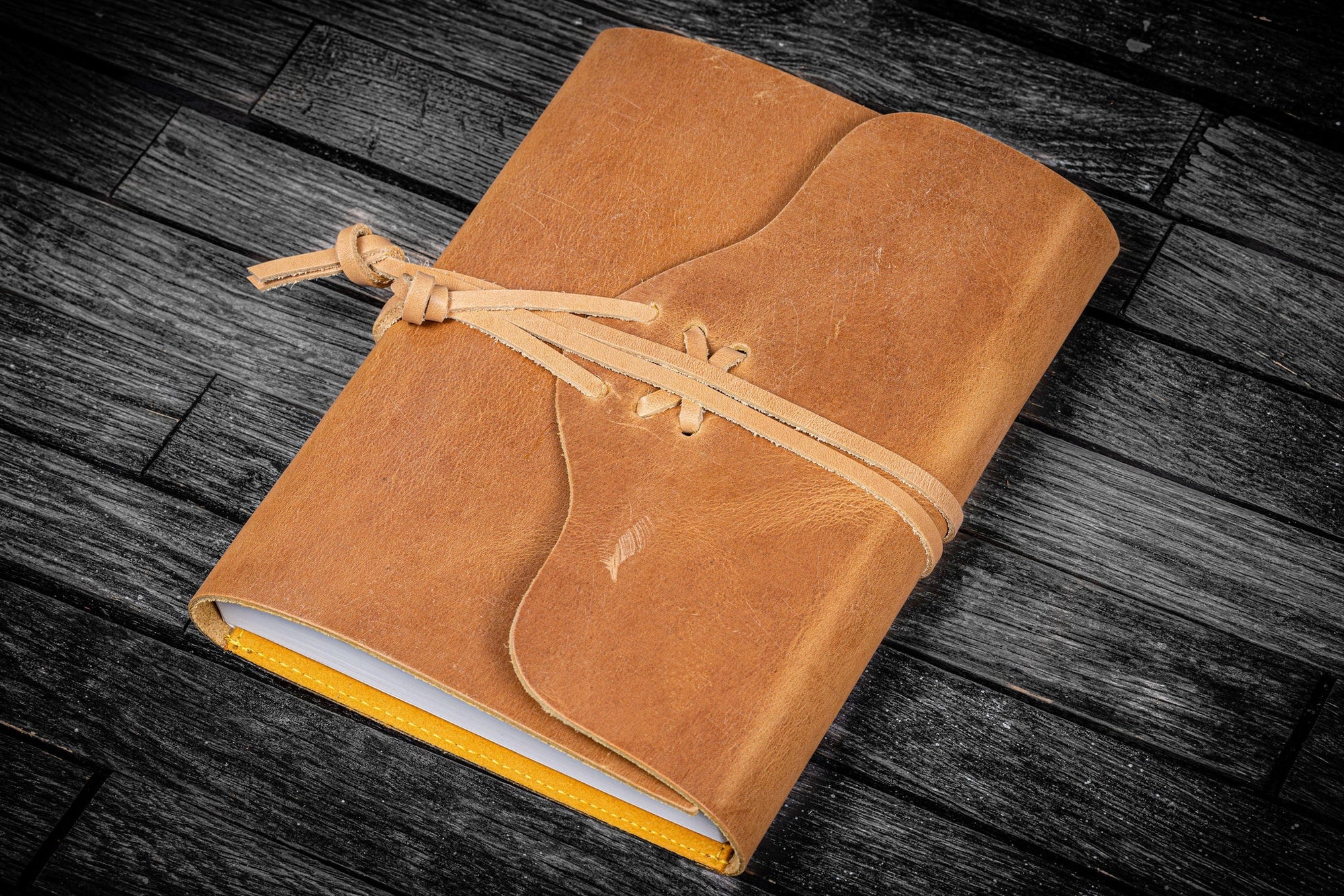 Galen Leather - Refillable Leather Wrap Journal/ Planner Cover A5 - Crazy Horse Honey Ochre - Blesket Canada