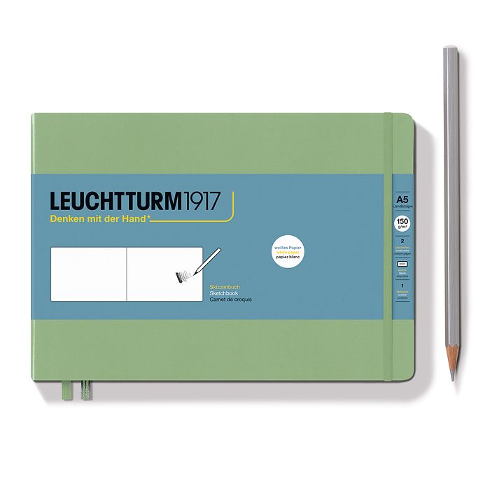 LEUCHTTURM1917 Hardcover Sketchbook Medium Landscape (A5) Plain - Sage - Blesket Canada