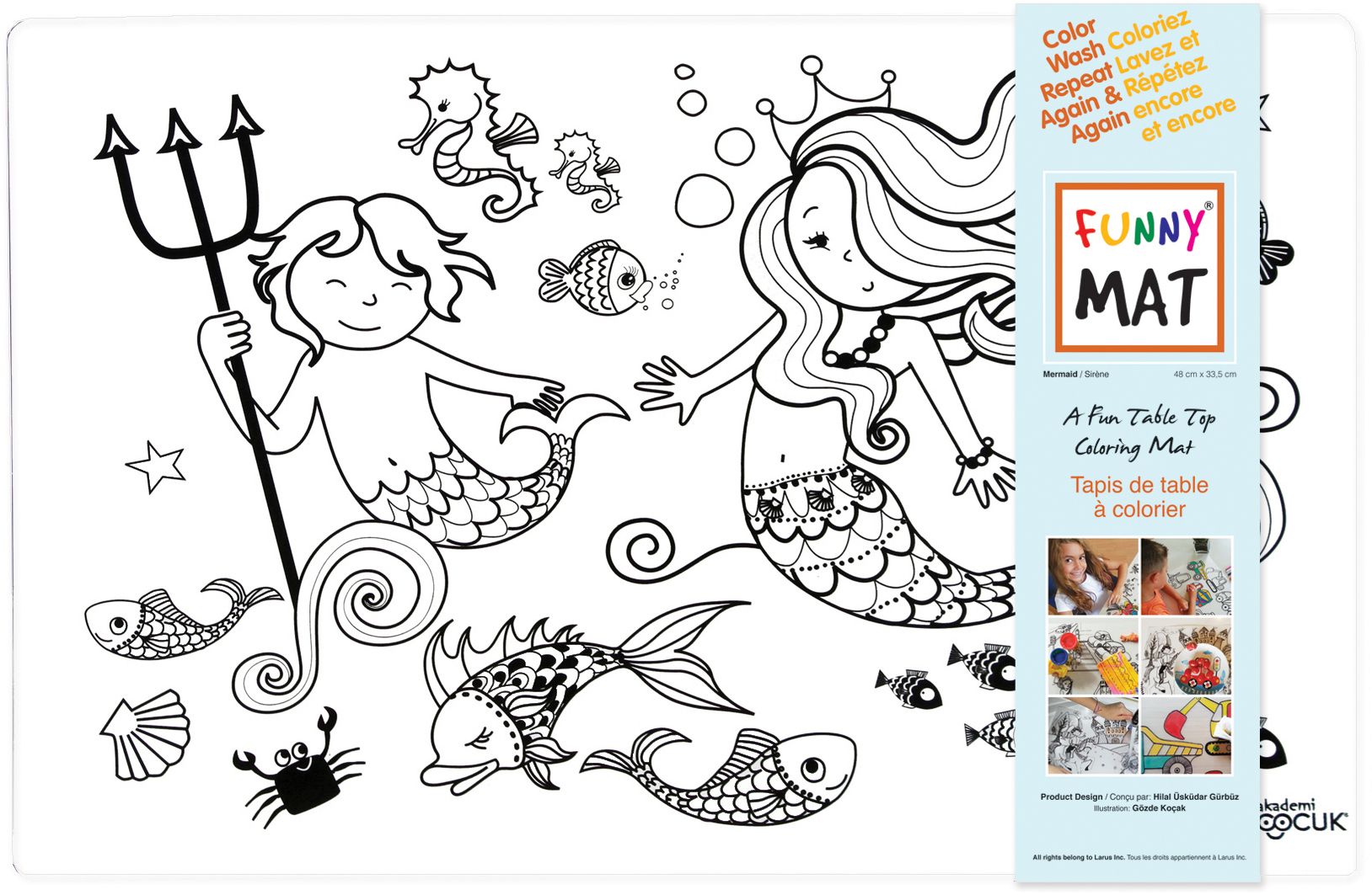 Funny MAT Table Top Coloring Mats - Unicorn, Mermaid With 6 Markers- Blesket Canada